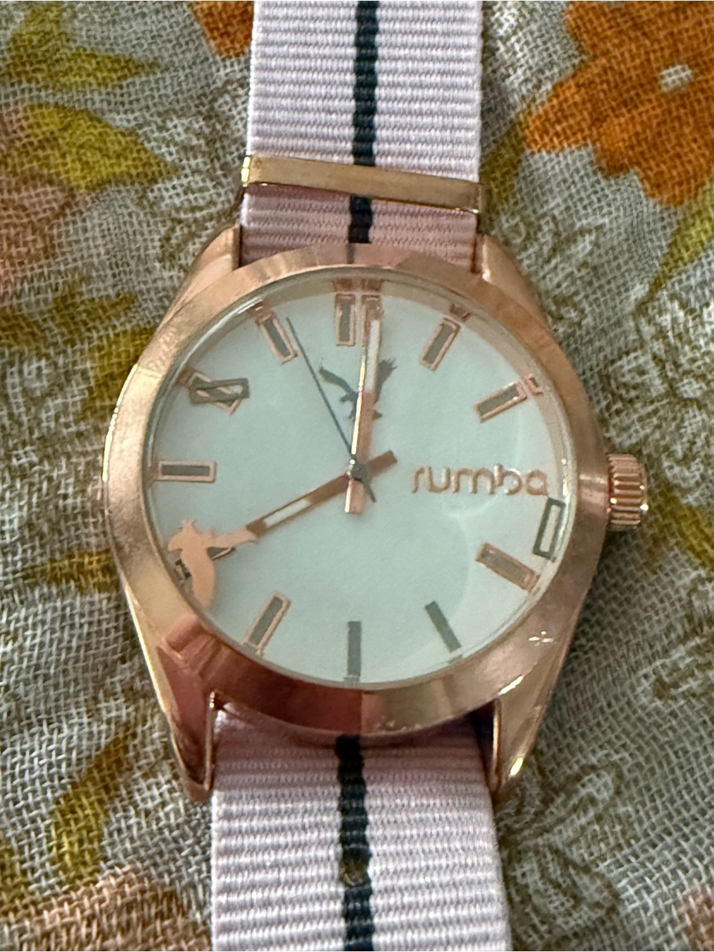 American Eagle Outfitters Rose Gold Watch with Pink and Black-Striped Strap